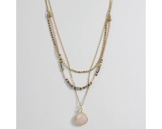 Layered Rose Quartz Pendant Necklace