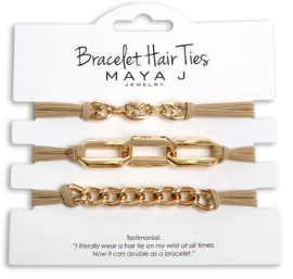 Bracelet Hair Ties - Yellow Chain Link on Beige Cord