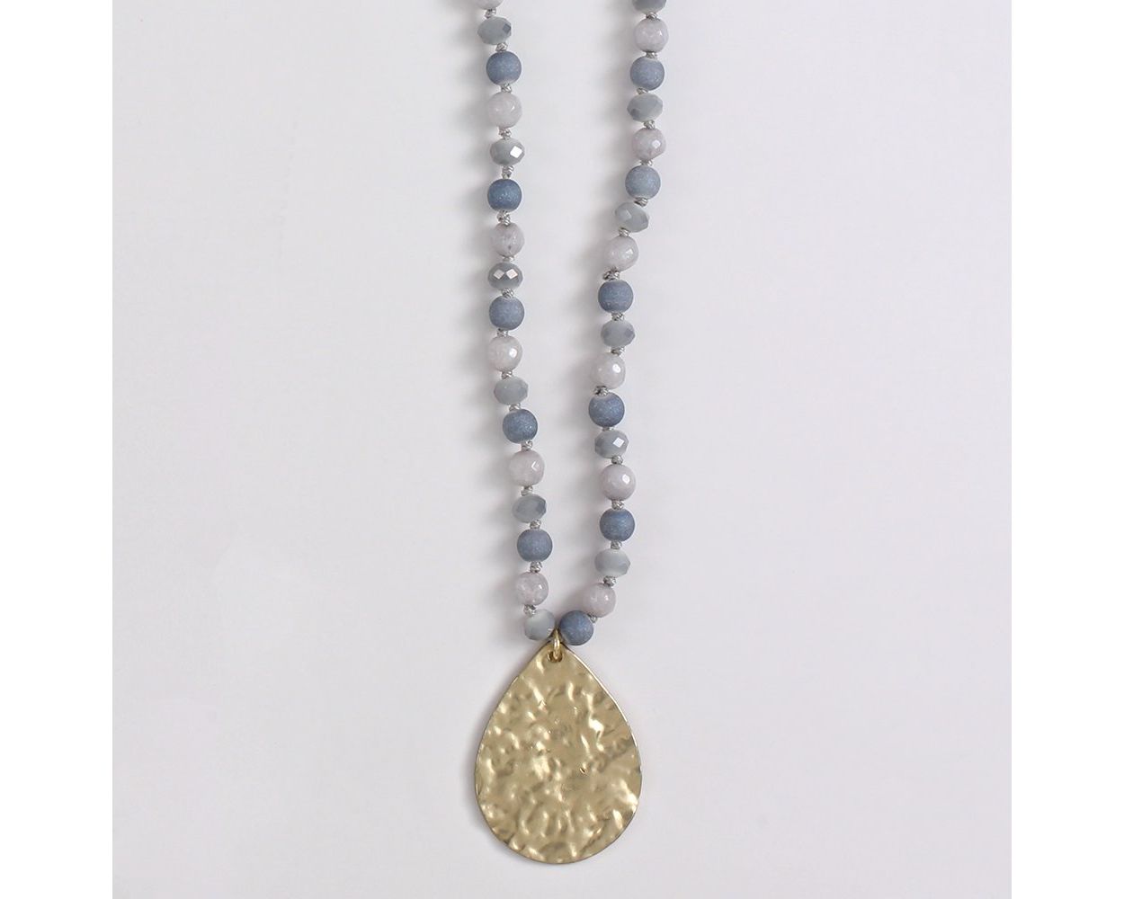 Denim Blue with Hammered Gold Pendant Necklace