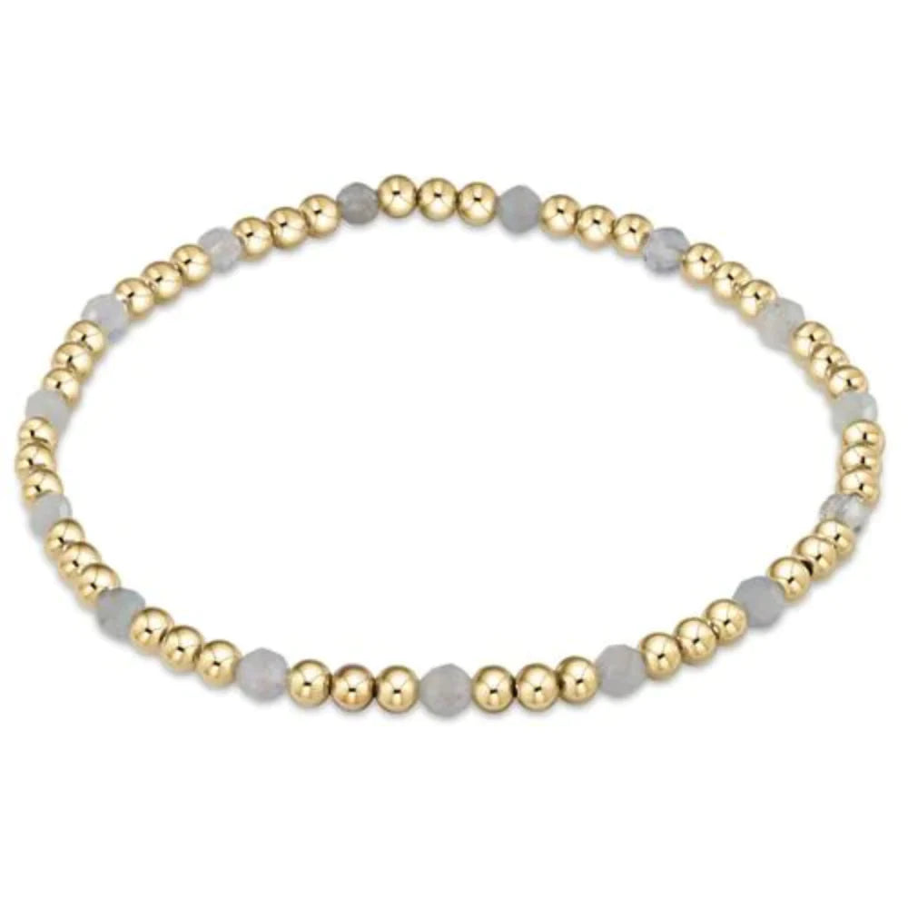 Gold Sincerity Pattern 3mm Bead Bracelet- Aquamarine