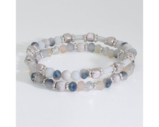 Howlite and Silver Beads with Crystals Bracelet