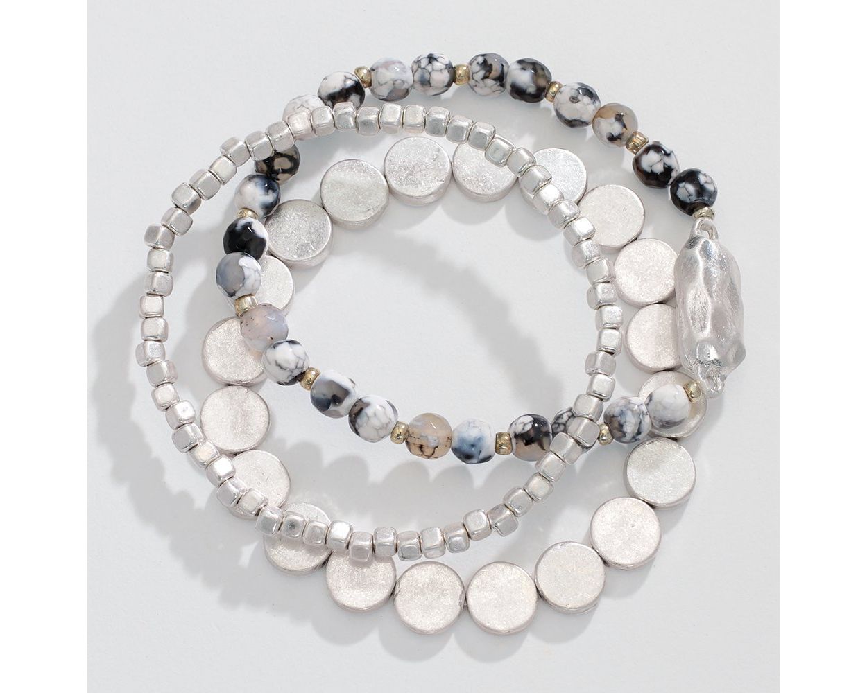 Set of 3 Bracelets with Burnished Silver and Labradorite