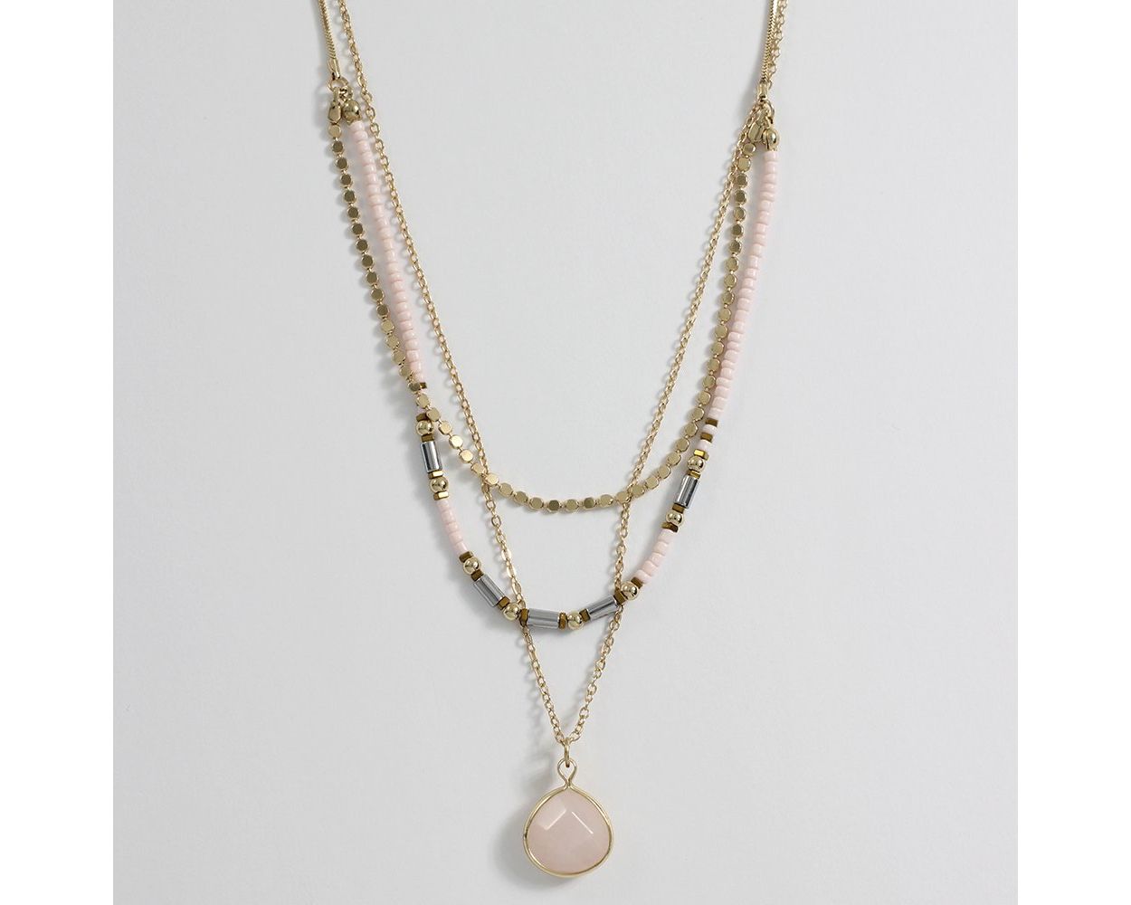 Layered Rose Quartz Pendant Necklace