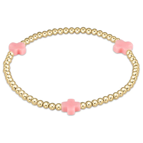 Signature Cross Gold Pattern 3mm Bead Bracelet- Pink