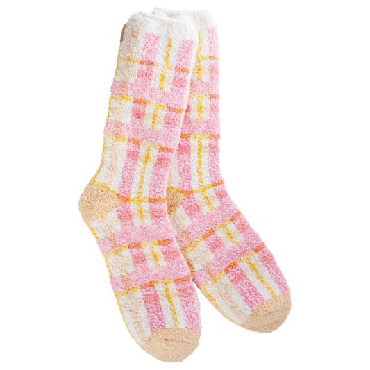 Pink Multi Plaid Cozy Crew Socks